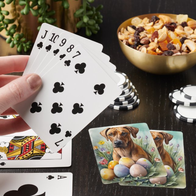 Baraja De Cartas Ridgeback Perro Rhodés con festividad de huevos de (In Situ)