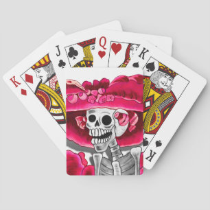 Baraja De Cartas Ríe mujer esqueleto en Red Bonnet