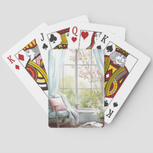 Baraja De Cartas Rincón de lectura en acuarela junto a la ventana e