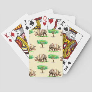 Baraja De Cartas Rinoceronte acuarela: Patrón pintado a mano.