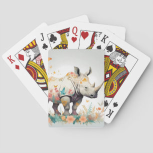Baraja De Cartas Rinocerontes Vintage Animal Naturaleza Bosque Deco
