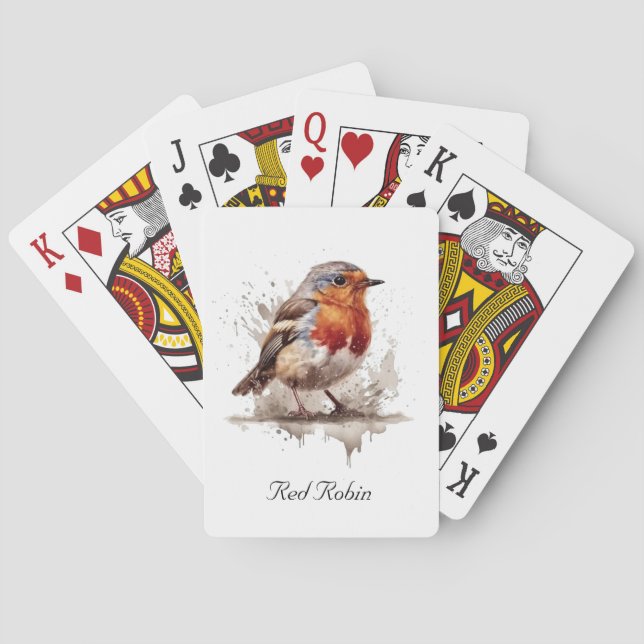 Baraja De Cartas Robo rojo pájaro lindo en acuarela (Reverso)