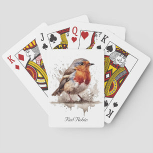 Baraja De Cartas Robo rojo pájaro lindo en acuarela