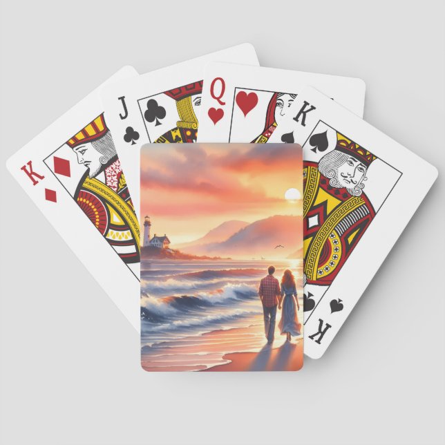 Baraja De Cartas Romantic Coastal Sunset Lighthouse Walk (Reverso)
