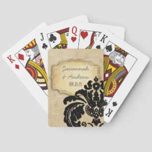 Baraja De Cartas Romántico Arpillera Vintage Dorado Negro Damask