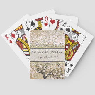 Baraja De Cartas Romántico Boda de árbol de hoja de corazón rosado