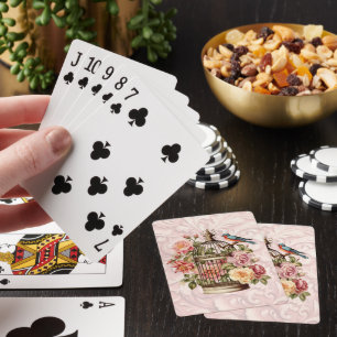 Baraja De Cartas Romántico Jaula de Pájaros Floral Acuarela Vintage