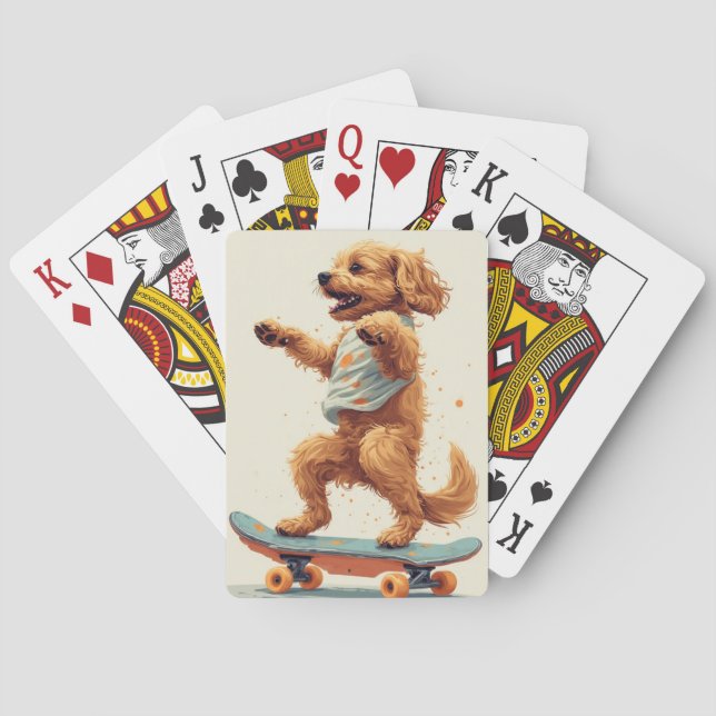 Baraja De Cartas Rompecabezas de perro montando monopatín (Reverso)