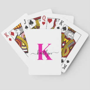 Baraja De Cartas Rosa Caliente Inicial Nombre Monogramado