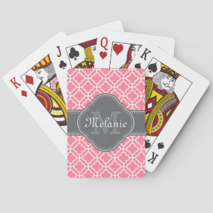 Baraja De Cartas Rosa claro qué patrón marroquí monograma gris oscu