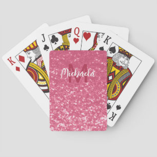 Baraja De Cartas Rosa claro rosa falso brillo purpurina Monograma