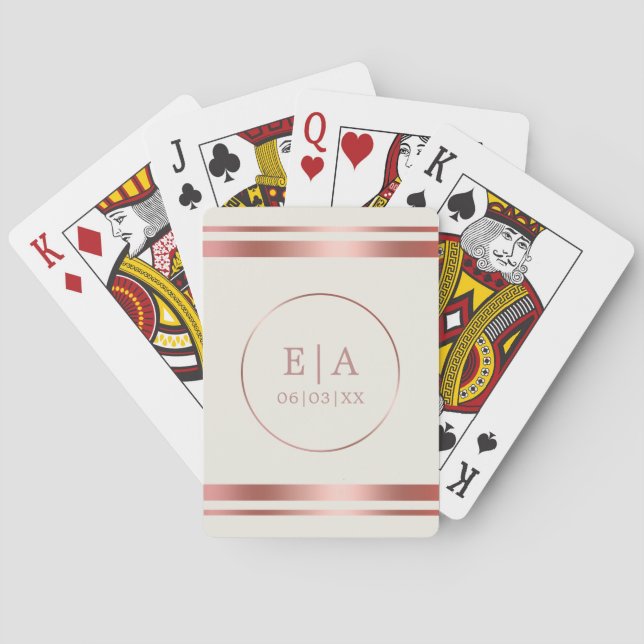 Baraja De Cartas Rosa de moda Monograma de Oro Boda Tarjeta de jueg (Reverso)