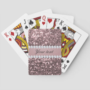 Baraja De Cartas Rosa de moda Purpurina de imitación de oro y diama