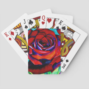 Baraja De Cartas Rosa de pasión rojo acuarela original