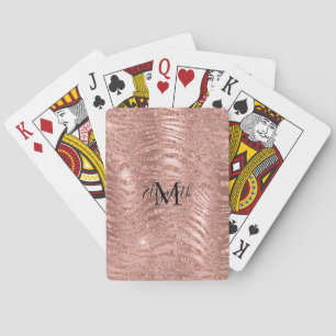 Baraja De Cartas Rosa Dorada Con Brillo Monograma Nombre Estampado 