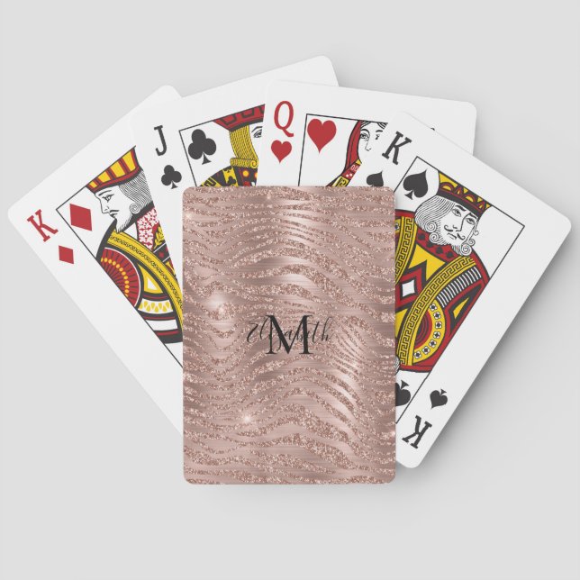 Baraja De Cartas Rosa Dorada Con Brillo Monograma Nombre Estampado  (Reverso)