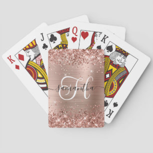 Baraja De Cartas Rosa Dorado Brillante Glam Monogramado