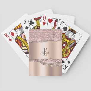 Baraja De Cartas Rosa Dorado Monograma Brillante con Diamantes de M