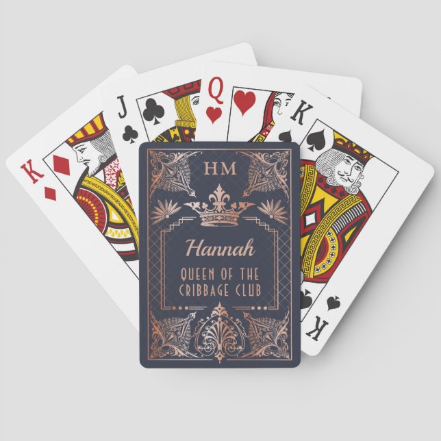 Baraja De Cartas Rosa Monograma Crown Queen Nombre personalizado Te (Reverso)