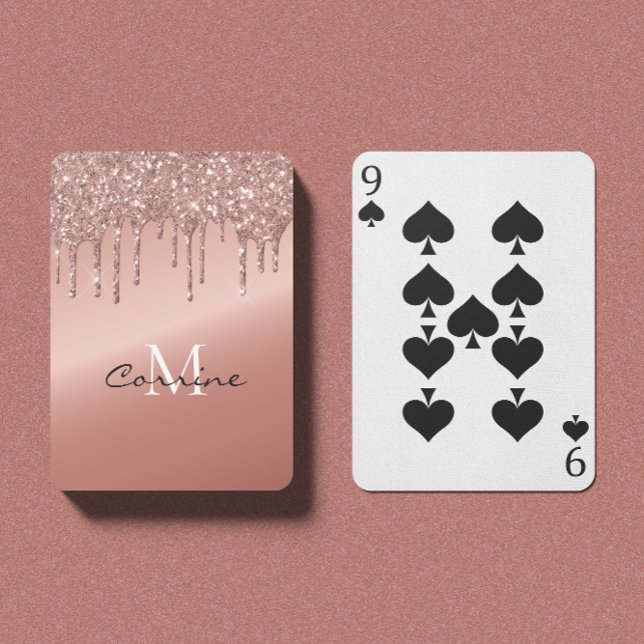 Baraja De Cartas Rosa Monograma Purpurina de goteo metálico (Subido por el creador)
