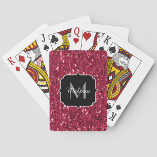 Baraja De Cartas Rosa oscuro rojo magenta monograma de destellos fa