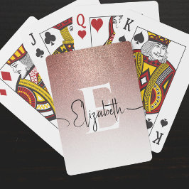 Baraja De Cartas Rosa Purpurina dorado Monograma blanco Nombre de g