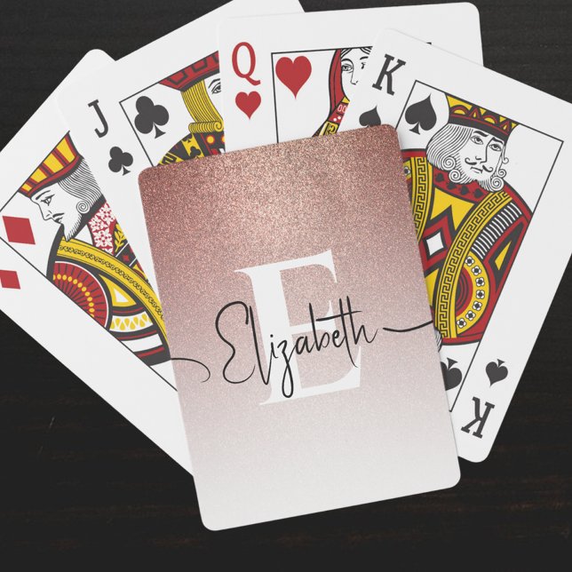Baraja De Cartas Rosa Purpurina dorado Monograma blanco Nombre de g (Subido por el creador)