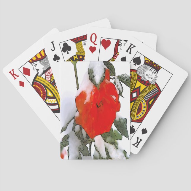 Baraja De Cartas Rosa roja en nieve (Reverso)