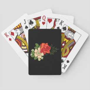 Baraja De Cartas Rosa Roja y Margaritas Fondo Negro
