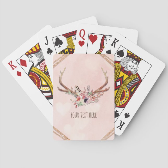 Baraja De Cartas Rosa Rubor Antlers De Cerveza Floral Rosa Moda Boh (Reverso)