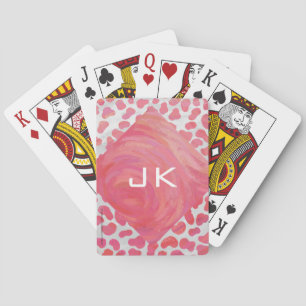 Baraja De Cartas Rosa y blanco dálmata con monograma