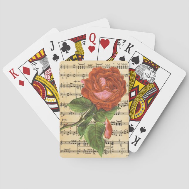 Baraja De Cartas Rosa y Música Rojas Vintage (Reverso)