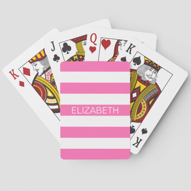 Baraja De Cartas Rosado caliente #2 ¿Qué Horiz Preppy Stripe Nombre (Reverso)