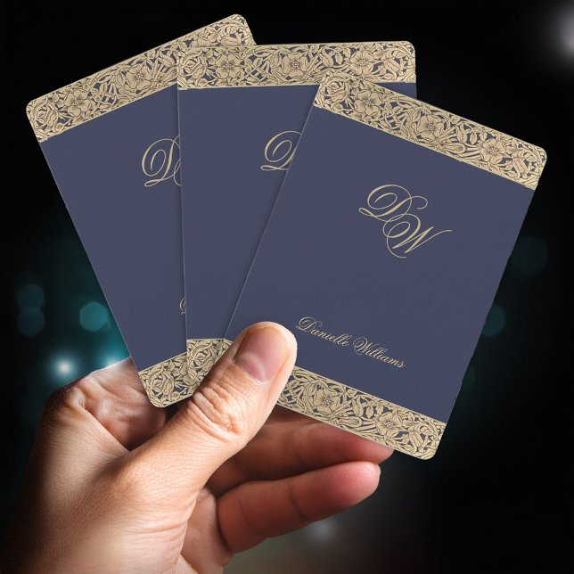 Baraja De Cartas Rosas de la Marina Azul Oro Viñeta 2 Iniciales Mon (Subido por el creador)