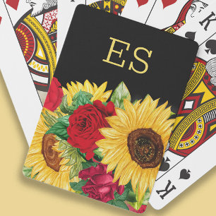 Baraja De Cartas Rosas Rojas Elegantes Girasoles Amarillos Monogram
