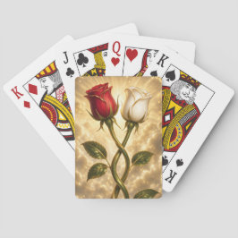 Baraja De Cartas Rosas rojas y blancas entrelazadas.