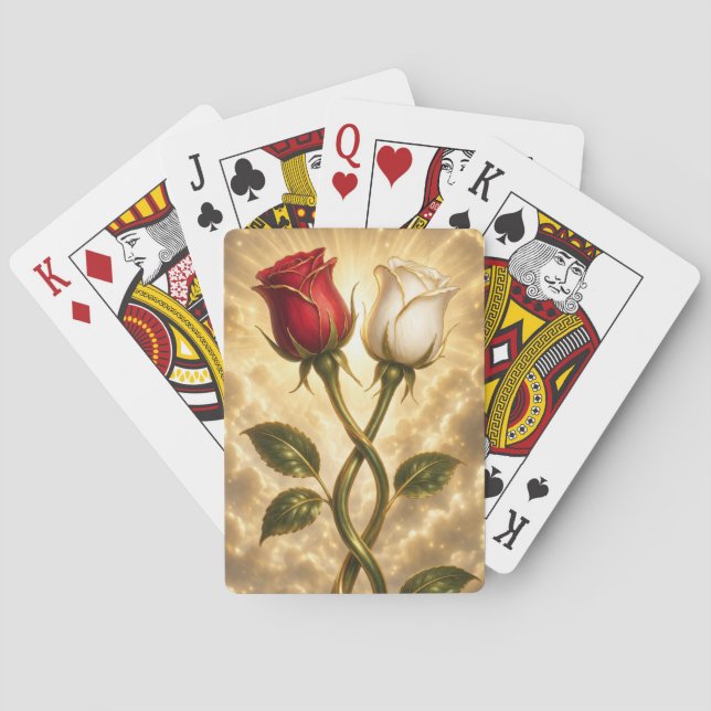 Baraja De Cartas Rosas rojas y blancas entrelazadas. (Reverso)