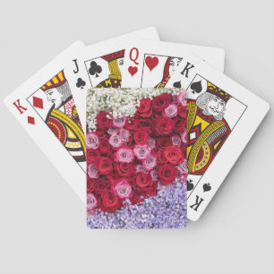 Baraja De Cartas Rosas rojas y rosadas con Gypsophila colorida