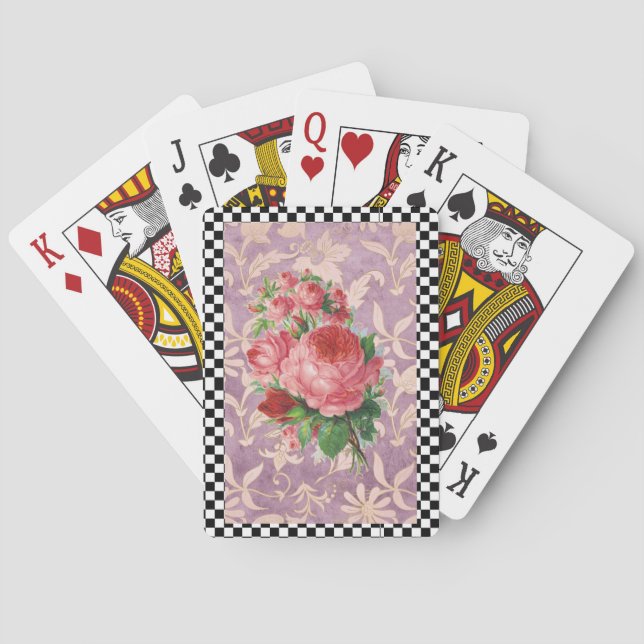 Baraja De Cartas Rosas rosas rosadas Harlequin Vintage (Reverso)