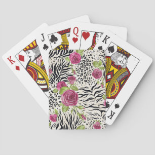 Baraja De Cartas Rosas Sobre Patrón Animal