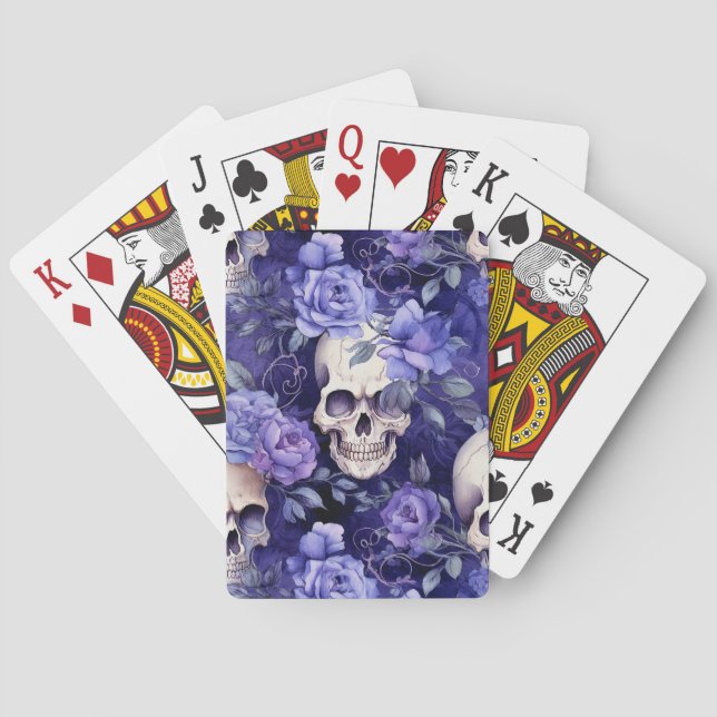 Baraja De Cartas Rosas violetas con calaveras (Reverso)