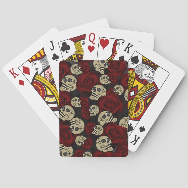 Baraja De Cartas Roses y cráneos rojos Gris Floral Negra Gótica (Reverso)