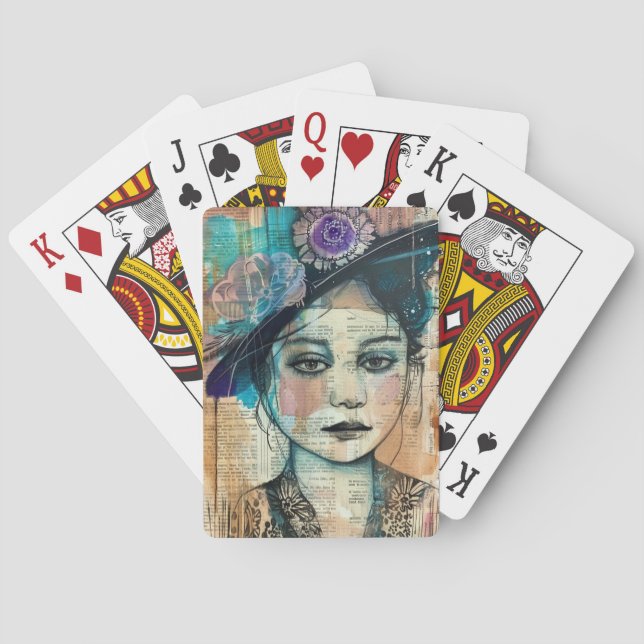 Baraja De Cartas Rostro de Collage de Álbum Antiguo (7) (Reverso)
