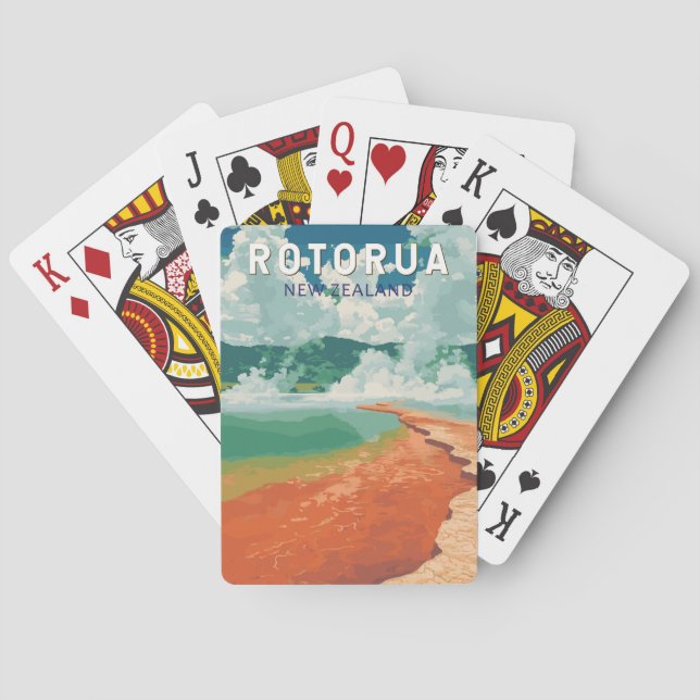 Baraja De Cartas Rotorua Nueva Zelanda Ilustracion Viaje Retro (Reverso)