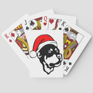 Baraja De Cartas Rottweiler Dog con Navidades rojos Santa Hat