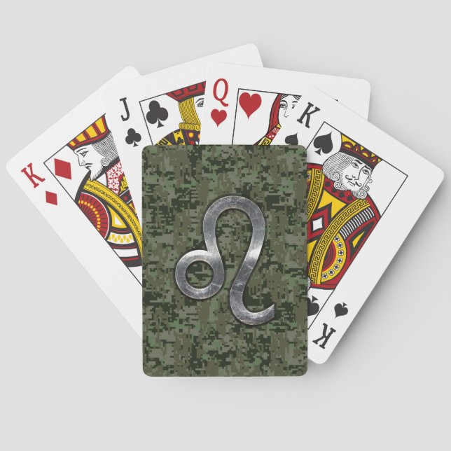 Baraja De Cartas Rótulo Leo Zodiac en el Camuflaje Digital Verde (Reverso)