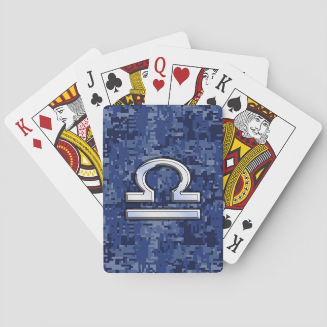 Baraja De Cartas Rótulo Libra Zodiac en camuflaje digital azul (Reverso)
