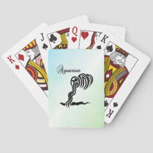 Baraja De Cartas Rótulo Zodiaco Aquarius y símbolo Verde Azul
