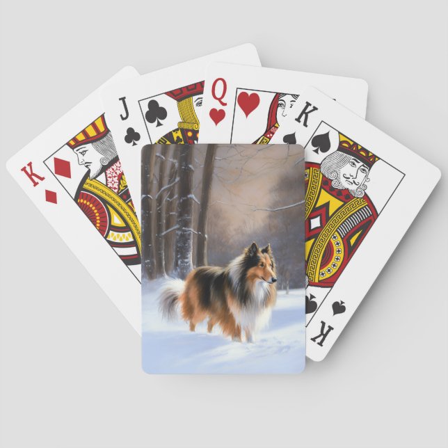 Baraja De Cartas Rough Collie Deja Que Nieva Navidades (Reverso)
