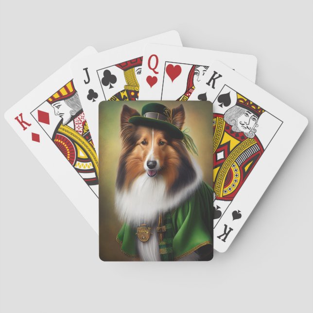 Baraja De Cartas Rough Collie Dog in St. Patrick's Day Vress (Reverso)